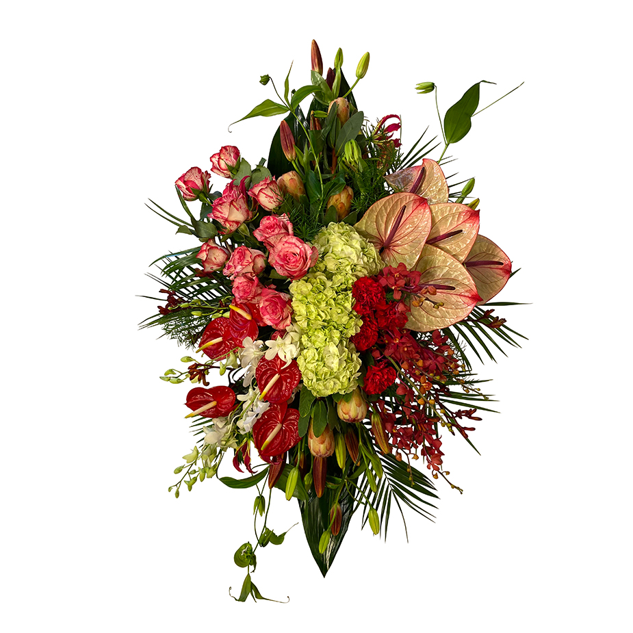rouwarrangement rood lime groen