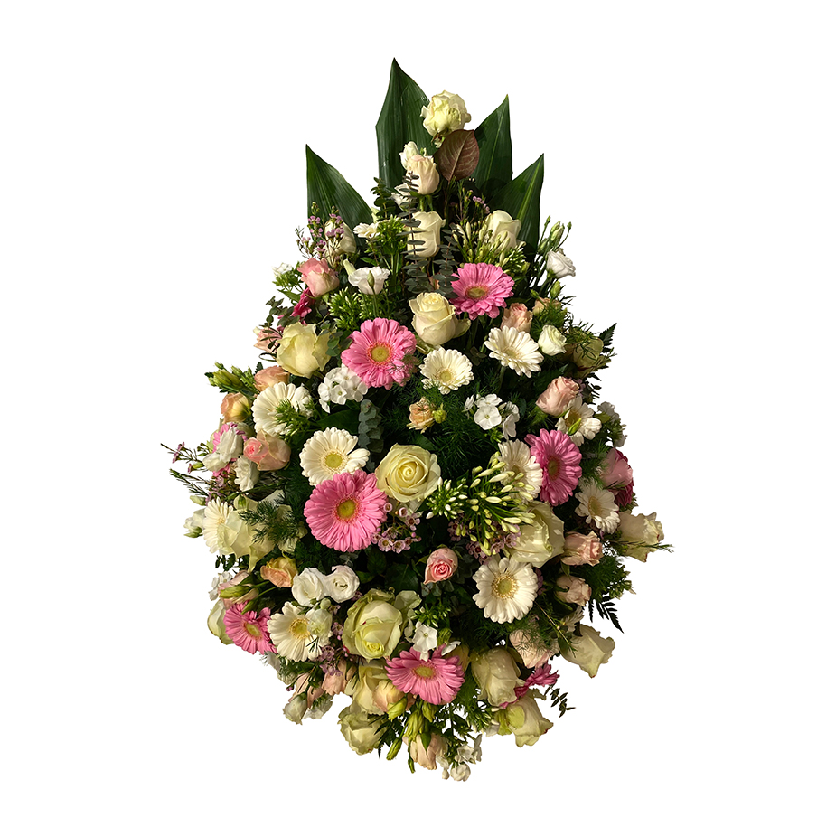 rouwarrangement roze blad