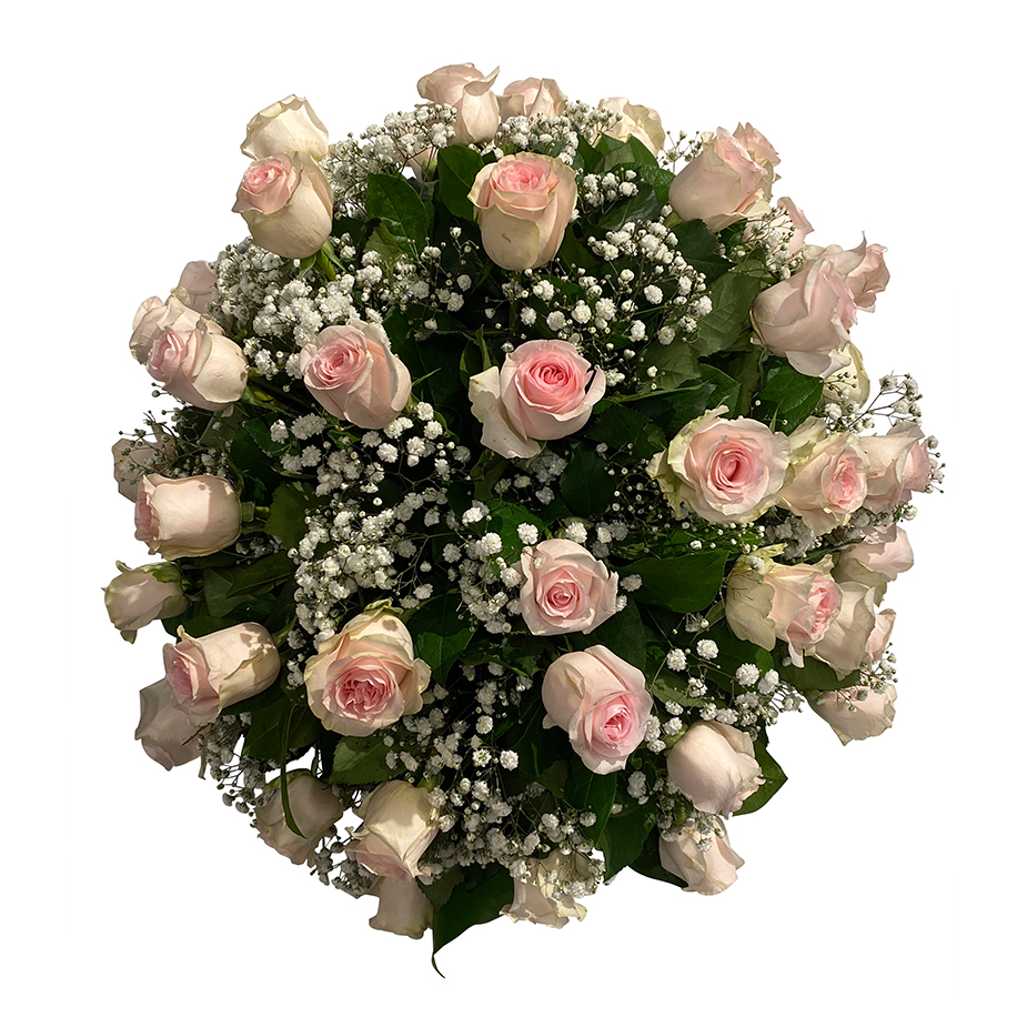 rouwarrangement roze rozen