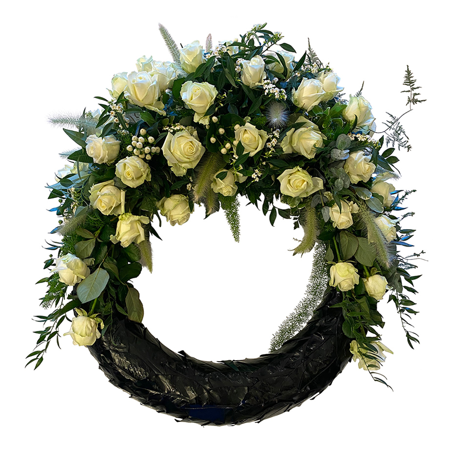 rouwkrans witte rozen