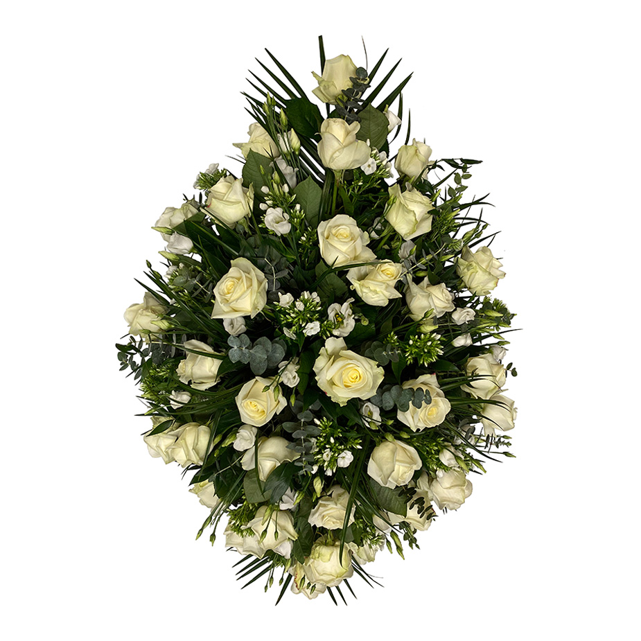 Rouwarrangement witte rozen