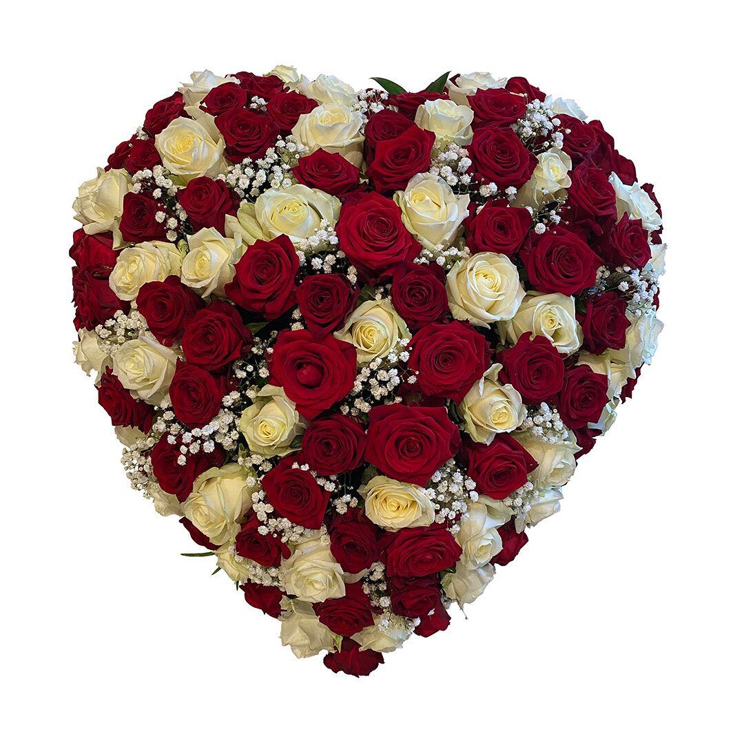 rouwhart witte rozen rode rozen
